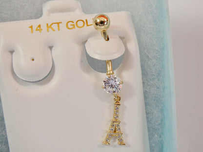 14k Real Solid Yellow Gold Eiffel Tower Belly Button Ring Piercing