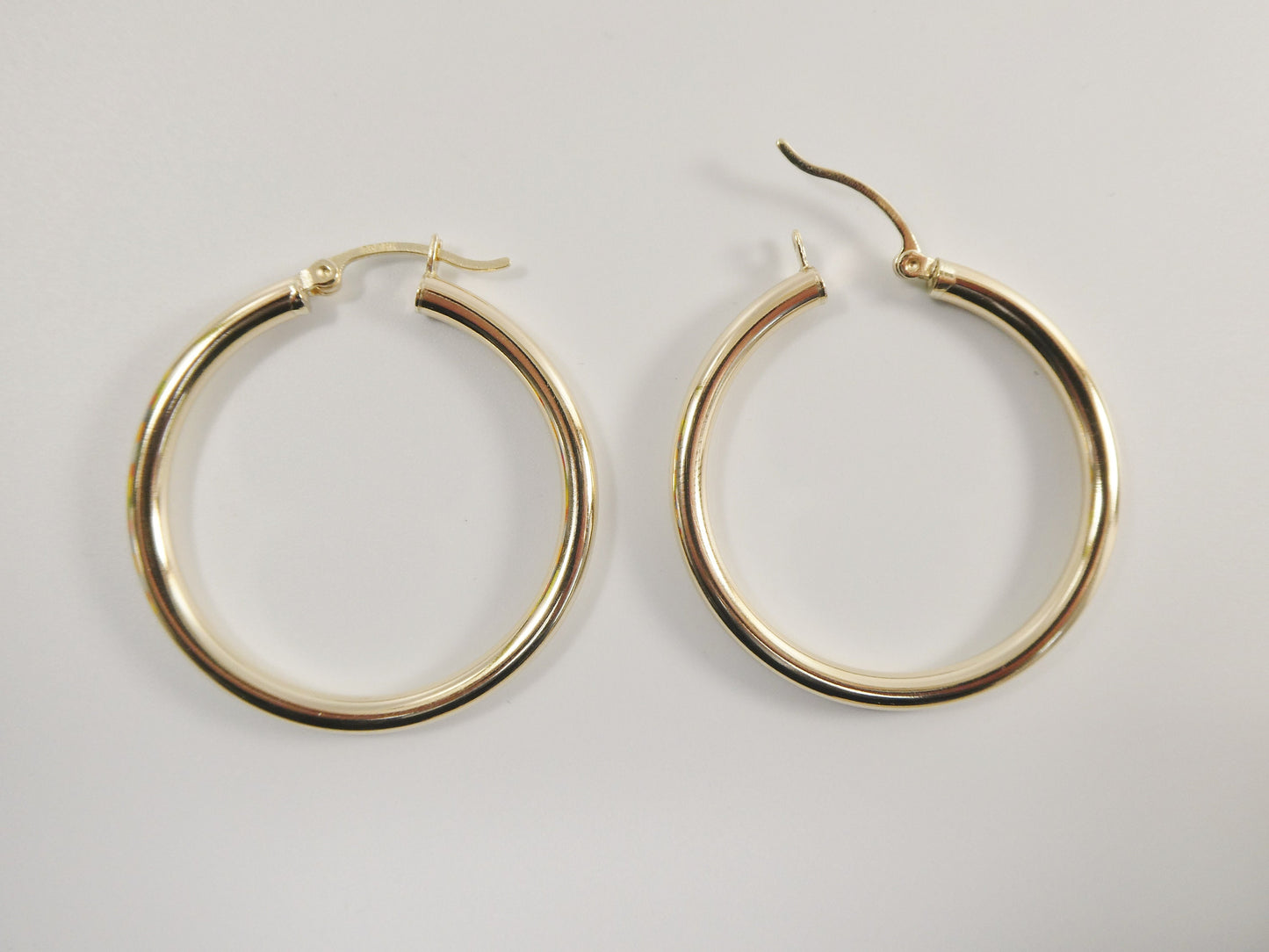 real 10k solid yellow gold plain high polish 35mm hoop huggie earrings