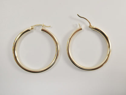 Real 10k Solid Yellow Gold Plain High Polish 35 mm Hoop Huggie Earrings