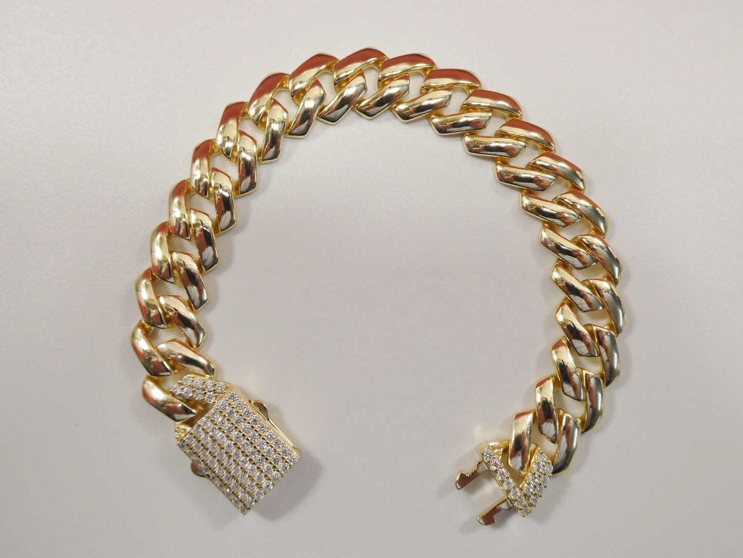 14MM real 925 sterling silver 14k yellow gold color Monaco bracelet