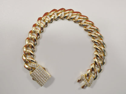 14MM Real 925 Sterling Silver 14k Yellow Gold Color Monaco Bracelet