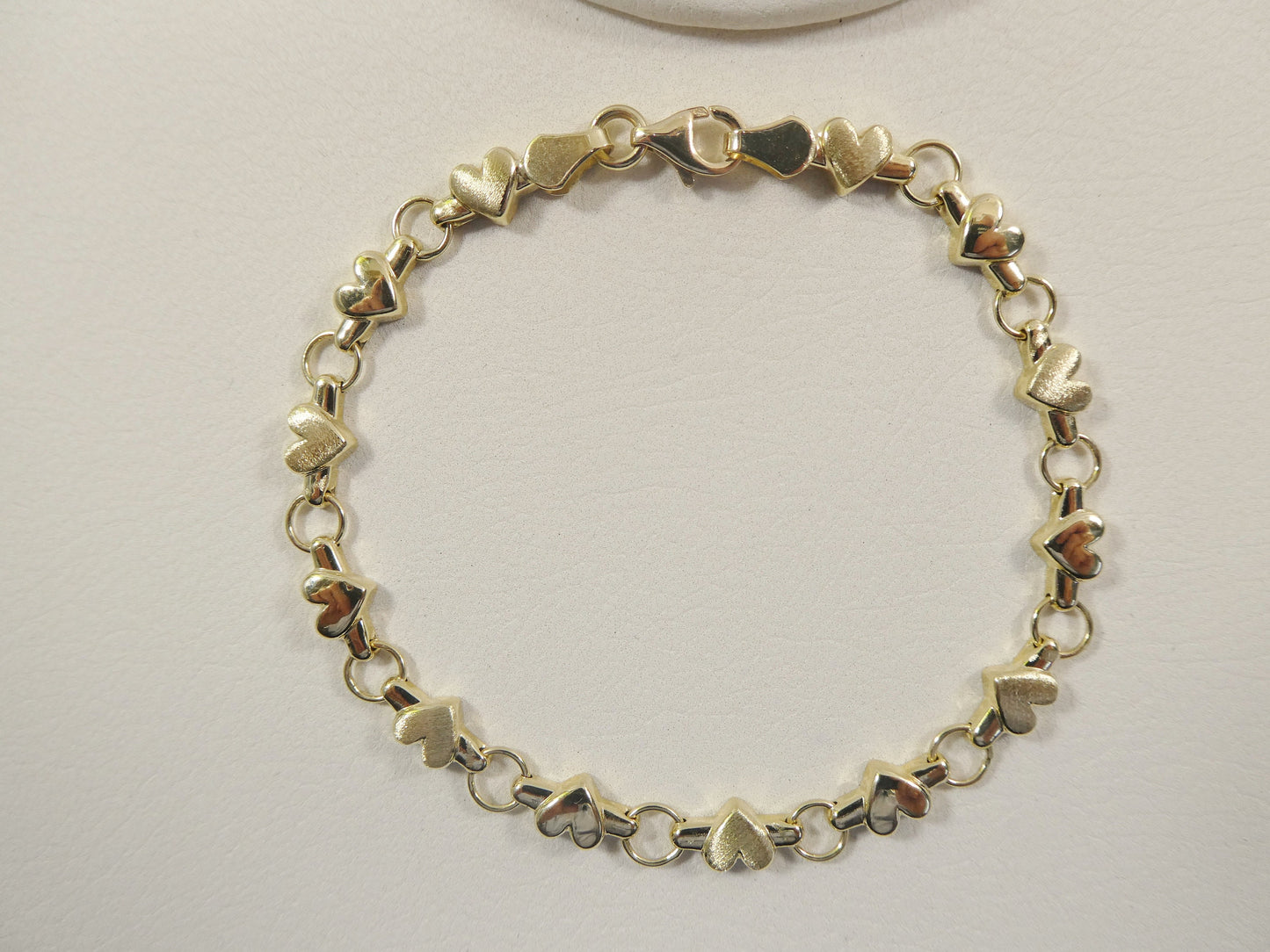 real 14k solid yellow gold 7 / 8 / inch heart ladies bracelet