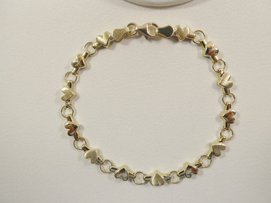 real 14k solid yellow gold 7 / 8 / inch heart ladies bracelet