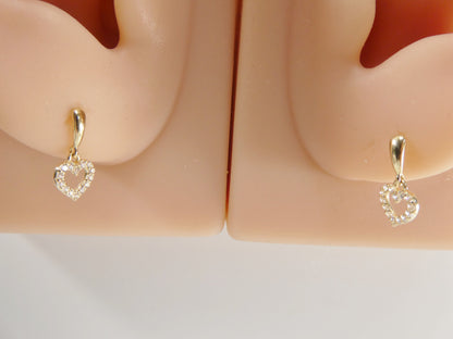 Real 10k Solid Yellow Gold Push Post Heart Dropping Stud Earrings