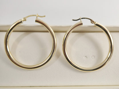 Real 10k Solid Yellow Gold Plain High Polish 35 mm Hoop Huggie Earrings