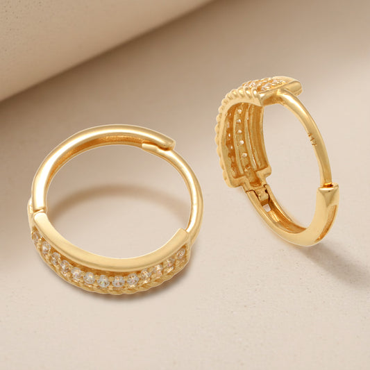 Real 10k Solid Yellow Gold Fancy Hoop Huggies Earrings