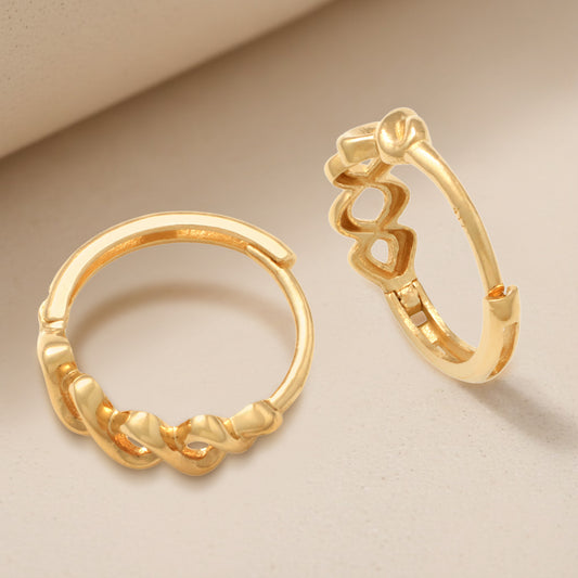 Real 10k Solid Yellow Gold Fancy Hoop Huggies Earrings