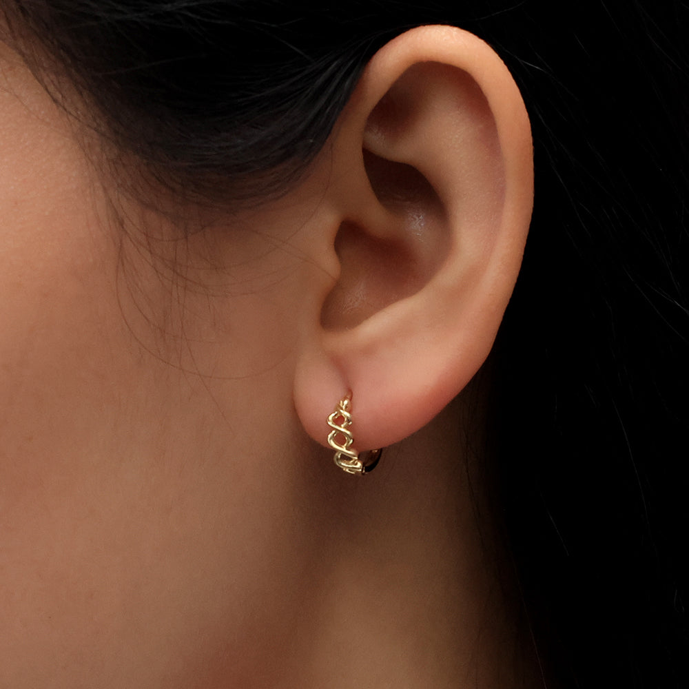 Real 10k Solid Yellow Gold Fancy Hoop Huggies Earrings