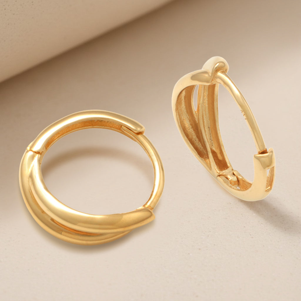 Real 10k Solid Yellow Gold Fancy Hoop Huggies Earrings