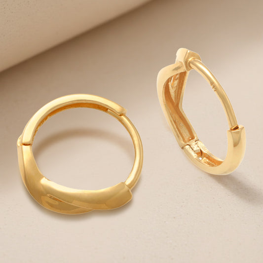 Real 10k Solid Yellow Gold Fancy Hoop Huggies Earrings