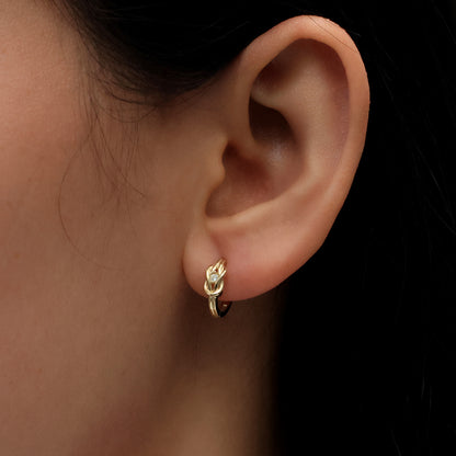 Real 10k Solid Yellow Gold Fancy Hoop Huggies Earrings