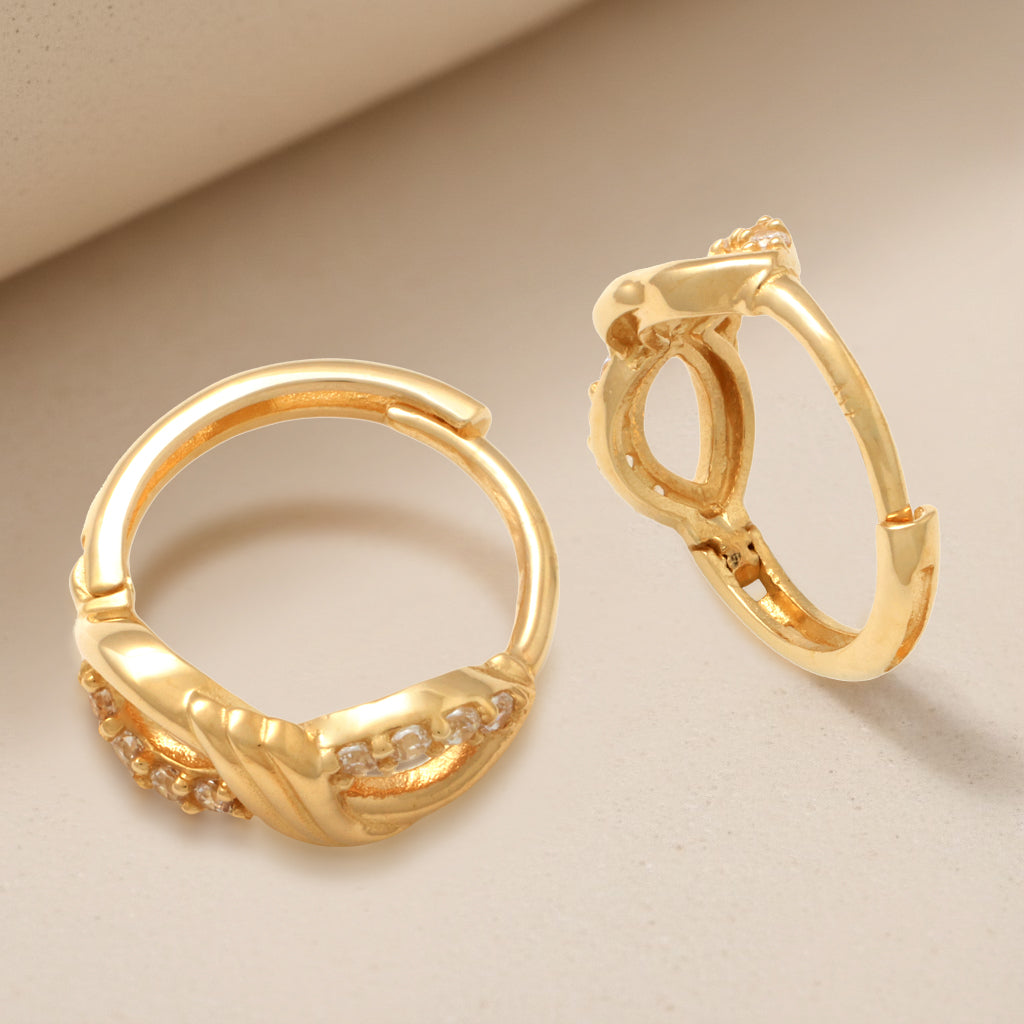 Real 10k Solid Yellow Gold Fancy Hoop Huggies Earrings