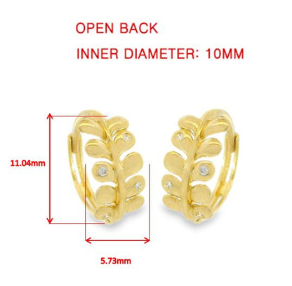 Real 10k Solid Yellow Gold Fancy Hoop Huggies Leaf Earrings