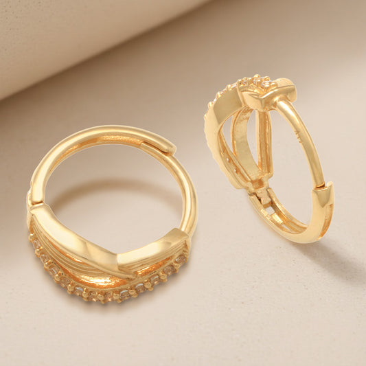 Real 10k Solid Yellow Gold Fancy Hoop Huggies Leaf Earrings