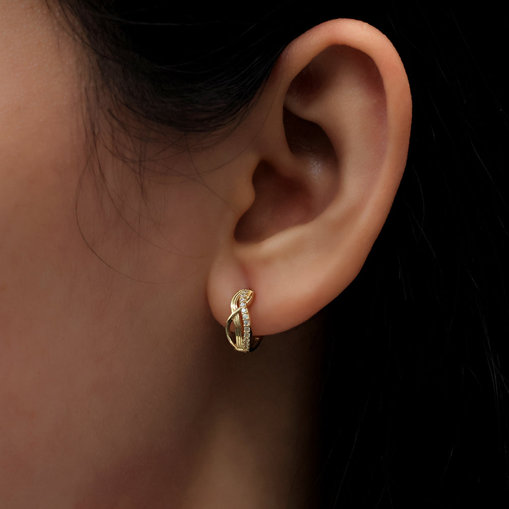 Real 10k Solid Yellow Gold Fancy Hoop Huggies Leaf Earrings
