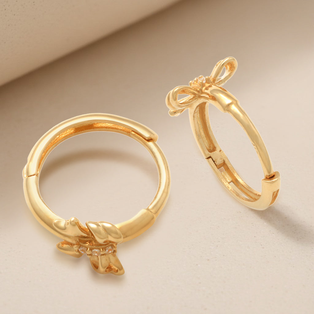 Real 10k Solid Yellow Gold Fancy Hoop Huggies Leaf Earrings