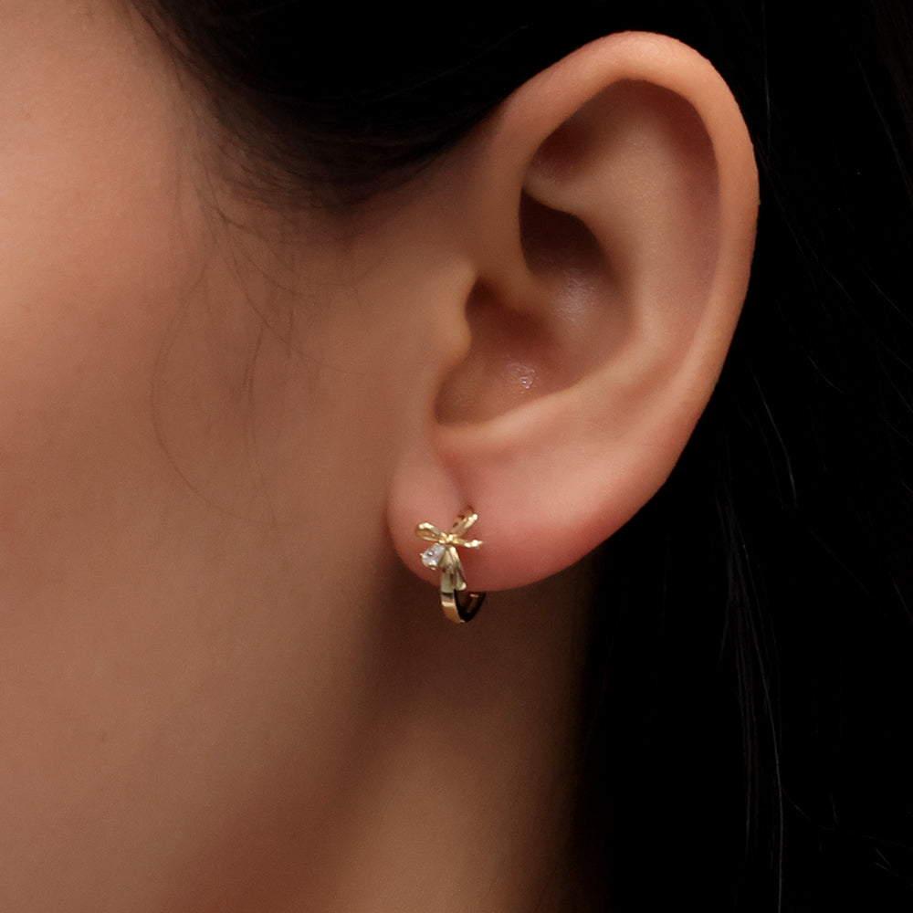 Real 10k Solid Yellow Gold Fancy Hoop Huggies Leaf Earrings
