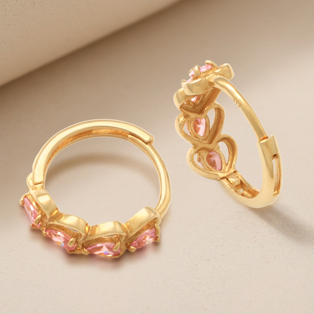 Real 10k Solid Yellow Gold Fancy Hoop Huggies Leaf Earrings