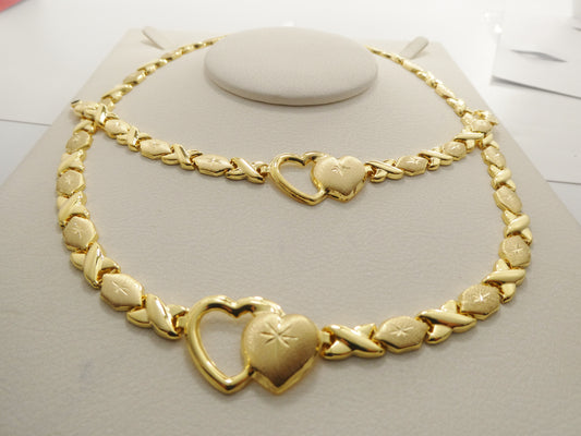 REAL 925 STERLING SILVER HUGS AND KISSES SET NECKLACE AND BRACELET