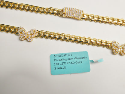 6mm Monaco Link Chain Necklace Moissanite Real 925 Sterling Silver