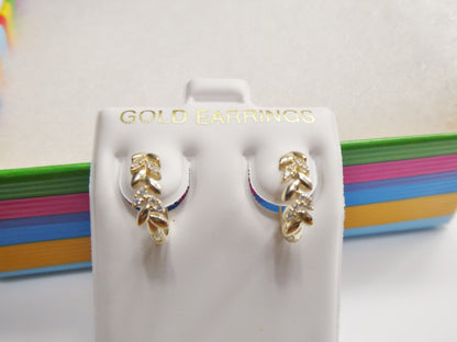 Real 10k Solid Yellow Gold Fancy Hoop Huggies Earrings