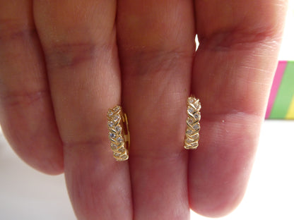 Real 10k Solid Yellow Gold Fancy Hoop Huggies Earrings