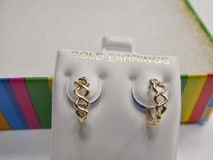 Real 10k Solid Yellow Gold Fancy Hoop Huggies Earrings