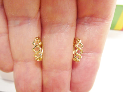 Real 10k Solid Yellow Gold Fancy Hoop Huggies Earrings