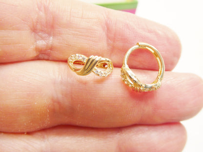 Real 10k Solid Yellow Gold Fancy Hoop Huggies Earrings