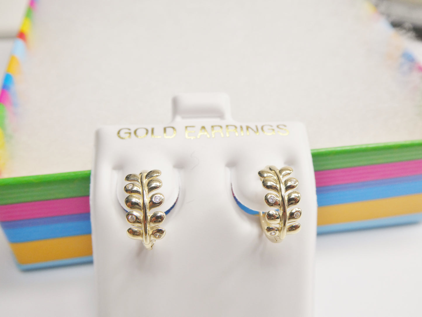 Real 10k Solid Yellow Gold Fancy Hoop Huggies Leaf Earrings