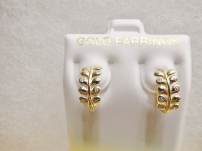 Real 10k Solid Yellow Gold Fancy Hoop Huggies Leaf Earrings