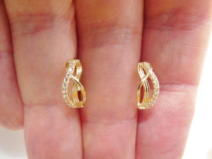 Real 10k Solid Yellow Gold Fancy Hoop Huggies Leaf Earrings