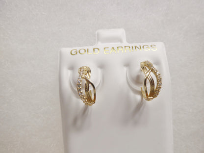 Real 10k Solid Yellow Gold Fancy Hoop Huggies Leaf Earrings