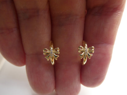 Real 10k Solid Yellow Gold Fancy Hoop Huggies Leaf Earrings