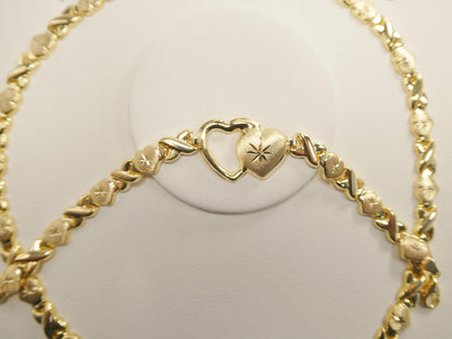 Real 925 Sterling Silver XO Heart Stampato Set Necklace and Bracelet