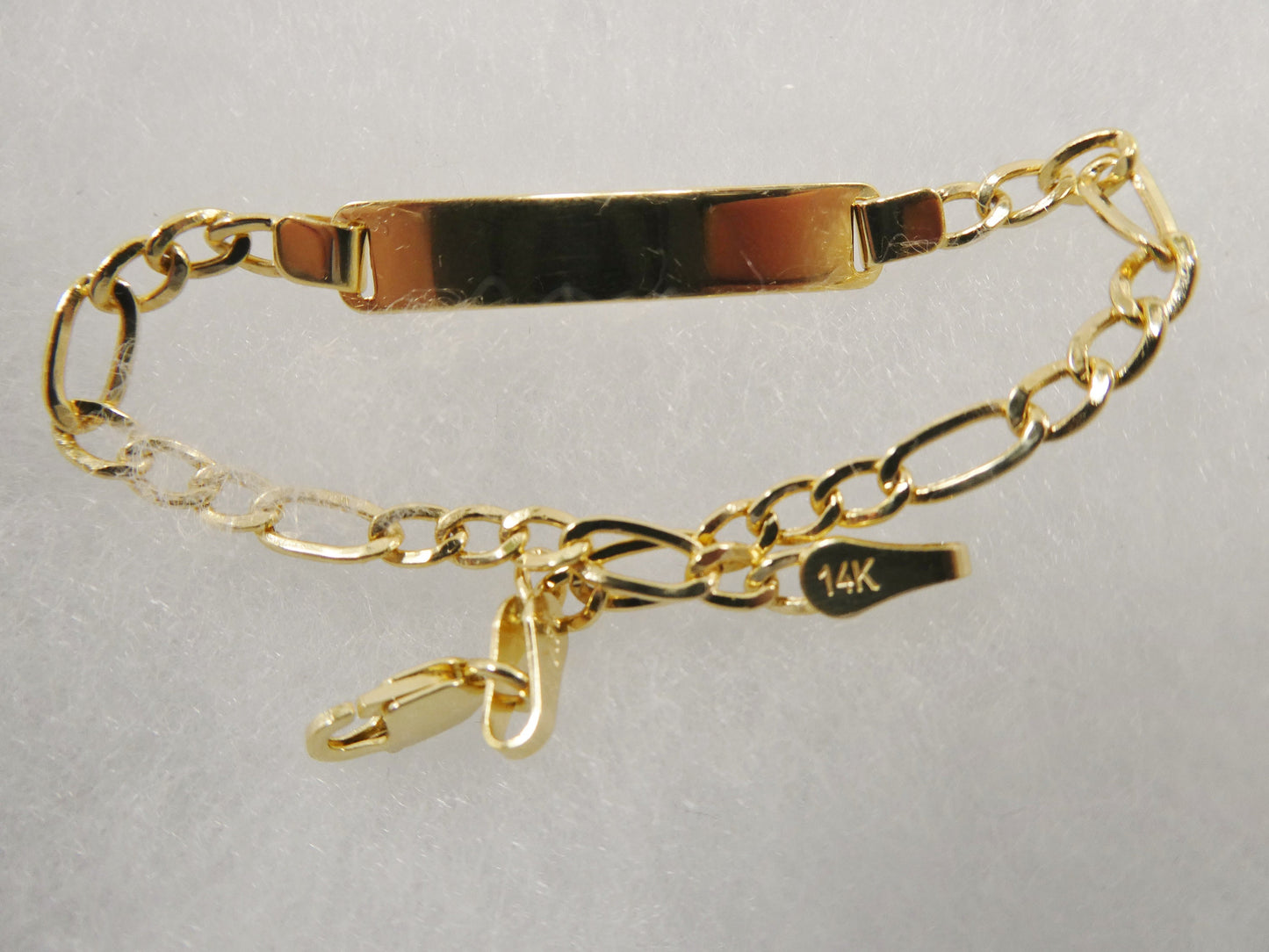 14K real solid yellow gold 6 inch Figaro style baby ID bracelet