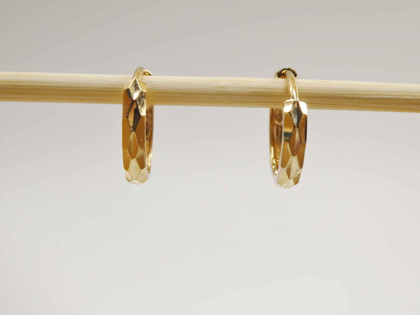 real 10k solid yellow gold diamond cut 12mm hoop huggie earring