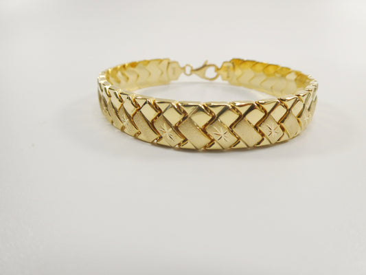 real 925 sterling silver 10mm / 7 inch / 8 inch basket bracelet 14k yellow gold finish