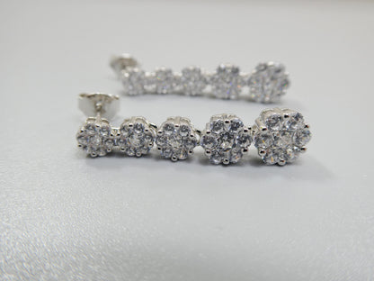 Real 925 Sterling Silver Micro Pave Setting 14k White Gold Color Finish Drop Earrings