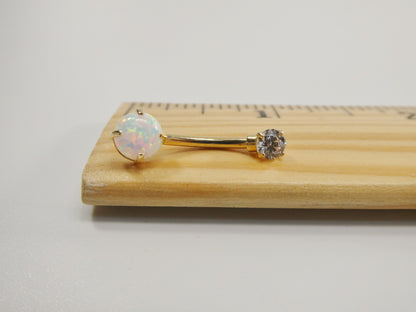 14k Real Solid Yellow Gold Opal Belly Button Ring piercing