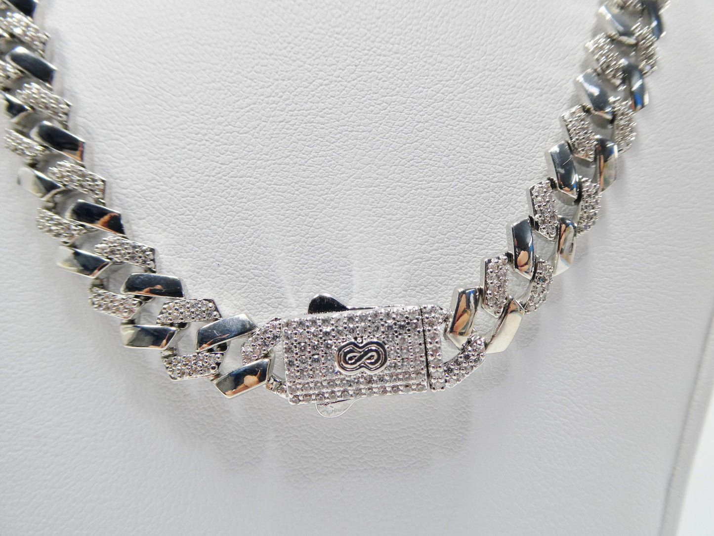 Monaco Cuban necklace brass rhodium plated 14k white gold filled 9mm