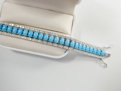 7/ 7.5 Inch Real 925 Sterling Silver Turquoise Tennis Bracelet