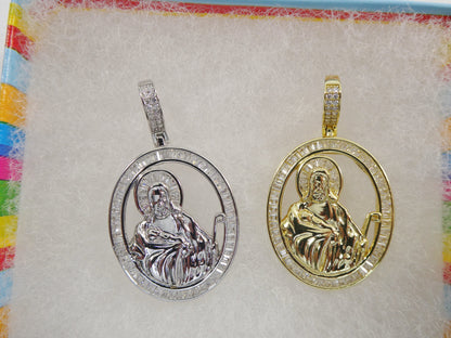 Real 925 Sterling Silver Oval Saint Judas Baguette Stone Setting Pendent
