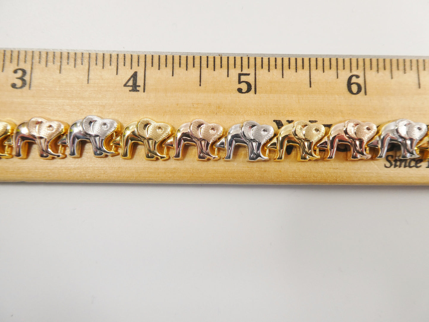 6.5 /7/ 8/ 10 inch tri color elephant bracelet 14k gold color tone over real 925 sterling silver