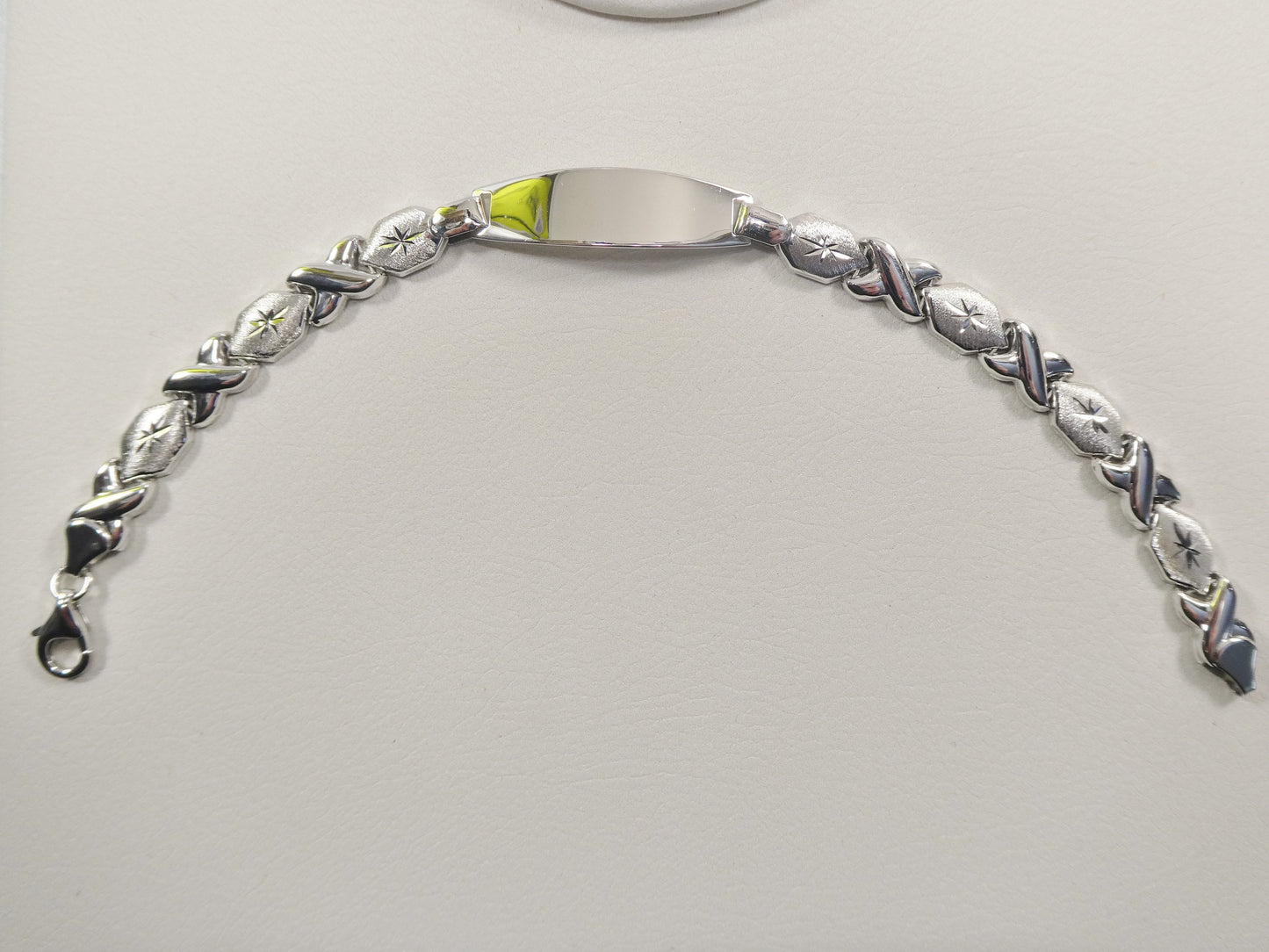 Sterling Silver XO Heart ID Bracelet - 14k White Gold Finish