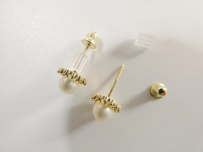Real 10k Solid Yellow Gold Freshwater Cultured Pearl Screw Back Stud Earrings