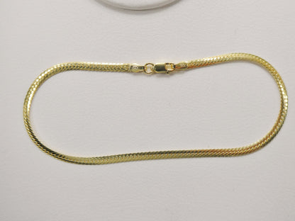 Real 925 Sterling Silver Puff Herringbone 10 Inch Anklet 14k Yellow Gold Finish