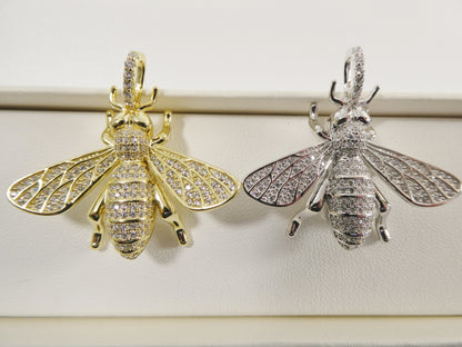Real Solid 925 Sterling Silver Large Honey Bee Pendent