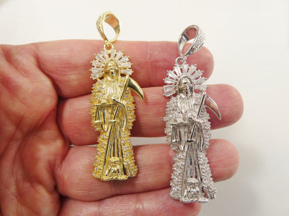 Real 925 Sterling Silver Large Santa Muerte Pendent Charm
