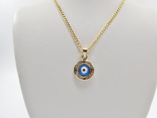 real 14k solid yellow gold 16 inch curb chain and evil eye pendent charm